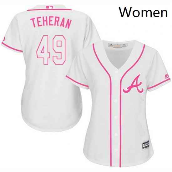 Womens Majestic Atlanta Braves 49 Julio Teheran Replica White Fashion Cool Base MLB Jersey